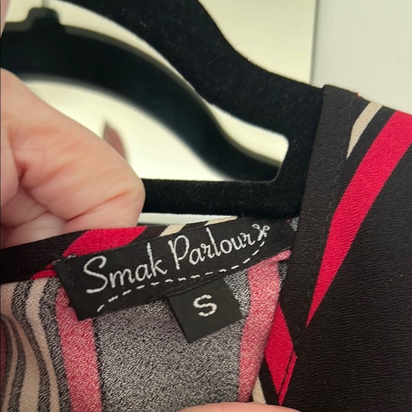 Striped V-Neck Dress - Black, Red, White - Picture 2 of 4